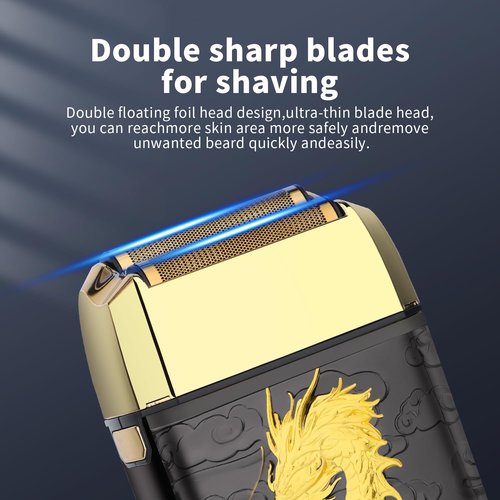 HIENA PRO Professional Foil Shaver for Men, Double Electric Foil Trimmer, Cordless Bald Head Precision Trimmer, Electric Razor, Rechargeable with USB, Gifts for Men (BGLT)