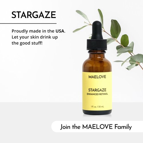 MAELOVE Stargaze Enhanced Retinol Serum, Time-Released 0.25% Retinol for Radiant Skin, Hydrating with Hyaluronic Acid, Niacinamide, Soothing Botanicals, Ideal for Sensitive Skin, USA Made