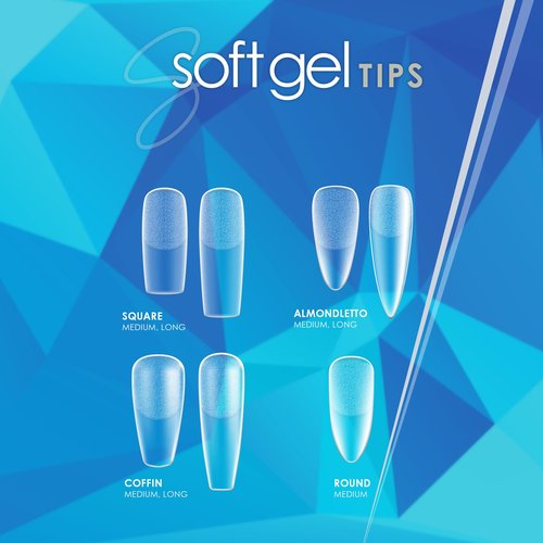 Soft Gel Tips Ultra Clear Pre-Roughened 550 pcs (Long Almondletto)