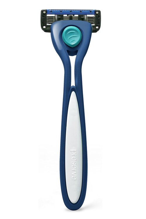 Preserve Shave 5 Five Blade Refillable Razor, Made from Recycled Materials, Navy Blue and Preserve Five Blade Replacement Cartridges for Preserve Shave Five Recycled Razor (4 Count) Bundle