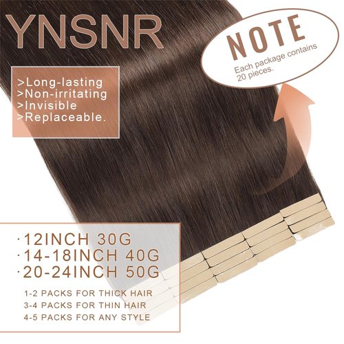 Tape in Hair Extensions Human Hair Dark Brown Hair Extensions 18 Inch 20pcs Remy Straight Human Hair Tape in Extensions Skin Weft Tape Extensions Human Hair