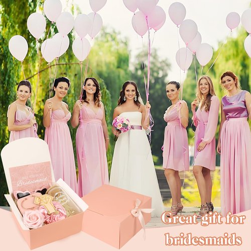 HOMENERGY 9 Pcs Bridesmaid Proposal Gifts - Will You Be My Bridesmaid Kit with Elegant Box Jewelry Box Glass Cup Invited Cards Knotted Bracelets Sunglasses Scrunchies Raffia Grass (Pink)