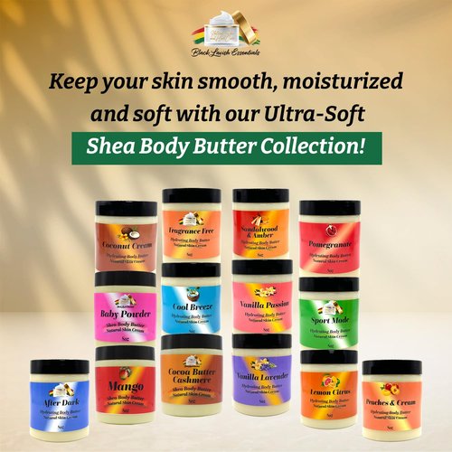 Black Lavish Essentials Ultra-Soft Shea Body Butter, Dry Skin Cream for Radiant Moisturized Skin, Natural Hydrating Body Lotion with Aloe Vera, Argan Oil, Rosehip Oil, (Vanilla Lavender, 8oz)