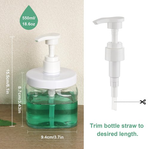 Decorniqu Pump Bottle Dispenser 2 Pack 550ml/18.6oz Lotion Dispenser Wide Mouth Plastic Refillable Lotion Pump Bottles Empty Bathroom Shower Containers for Hand Wash Shampoo Conditioner(Clear)