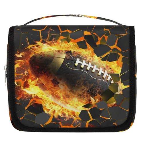 PATTERNFUL 3D Football Hanging Travel Toiletry Bag for Kids, Women Cosmetic Organizer Makeup Bag Pouch Men Shaving Dopp Kit Shower Bag With Sturdy Hook