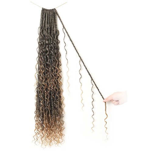 9 packs Boho Faux Locs Crochet Hair, 30 Inch, Ombre Honey Blonde Pre Looped Goddess Soft Locs Crochet Hair with Curly Ends, Bohemian River Locs for Black Women(T1B/27#, 30 Inch)