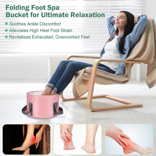 RMERVE 3.7 Gallons Pink Collapsible Foot Soaking Tub Portable Foot Basin for Soaking Feet Kids Foot Spa Foot Bath Soak Tub for Travel Camping Outdoor Washing（6Pcs)