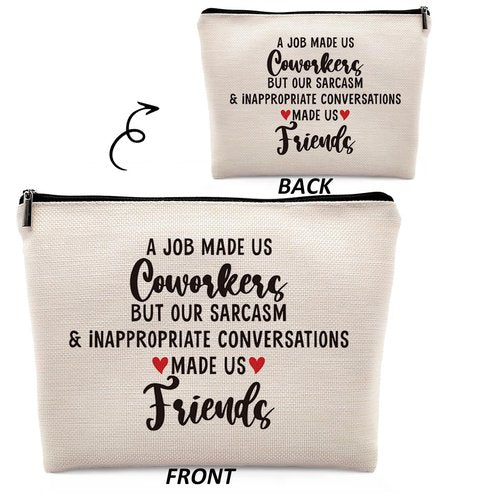 Dwept Funny Coworker Gifts Makeup Bag, Farewell Leaving Going Away Gifts for Colleagues Cosmetic Bag, Thank You Gifts for Coworkers Makeup Bag for Purse, A Job Made Us Coworkers Travel Bag