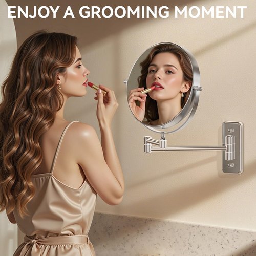 Auxmir 1X/20X Wall Mounted Makeup Mirror, 8'' 20X Magnifying Double-Sided Mirror with Tweezers, Bathroom Vanity Makeup Mirror, Cosmetic Mirror with 360 Rotation Extendable Swivel Arm, Chrome