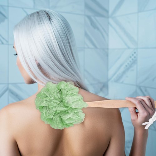 10 Pcs Large Bath Puff Loofah Sponge with Long Handle Shower Loofah, Loofah with Handle for Back, Spa Brush for Women and Men(4 Color)