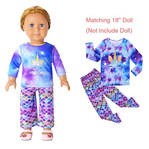 Pajamas for Girls Long Sleeve Pjs Set Matching American Girl Doll Clothes, Size 4t 5t