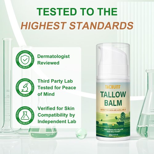 Tacruitf Beef Tallow Balm, 100% Grass Fed Beef Tallow, Whipped Moisturizer for Sensitive Skin, Handmade All-Natural Moisturizer for Soft And Smooth Skin (7 Oz, Unscented)