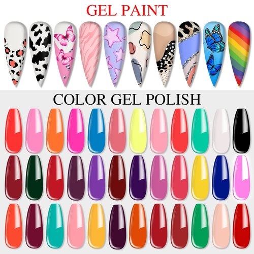 SAVILAND 36 Colors Gel Paint Kit: Solid Nail Art Gel Polish with 15 pcs Painting Drawing Nail Brushes for DIY Nails Art Design & Manicure Home Salon Use