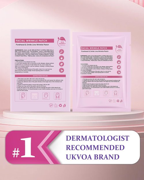 UKVOA Forehead Wrinkle Patches & Smile Line Patches, Overnight Facial Wrinkle Treatment with Hyaluronic Acid, Aloe, Collagen & Vitamin E to Lift Smile Lines for Women 36pcs