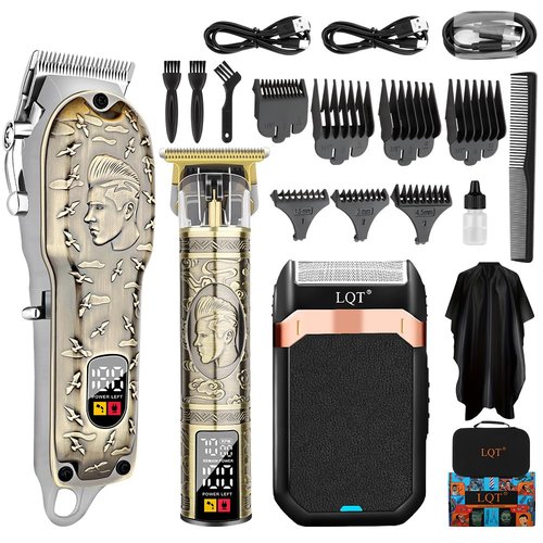 LQT Hair Clippers for Men, Professional Clippers and Trimmers Set, Cordless Hair Clippers with LED Display, Rechargeable Electric Shaver Beard Trimmer, Barber Clippers, Hair Cutting Kit, Gifts for Men