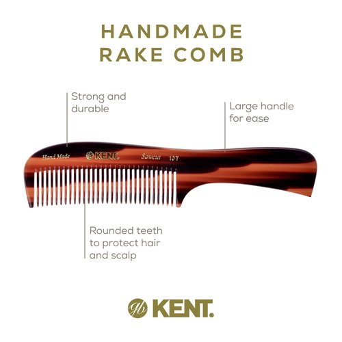 Kent 10T Tortoise Large Detangler Comb, Handmade Wide Tooth Comb for Curly and Thick Hair, Detangling Combs For Wet and Dry Hair, Saw-Cut and Hand Polished Handmade in England