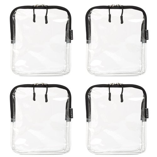 BORSALI Quart Size Bag TSA-Approved for Carry On Travel - One (1) Quart Clear Toiletires, Cosmetic and 3-1-1 Liquids Toiletry Bag - 4 Pack