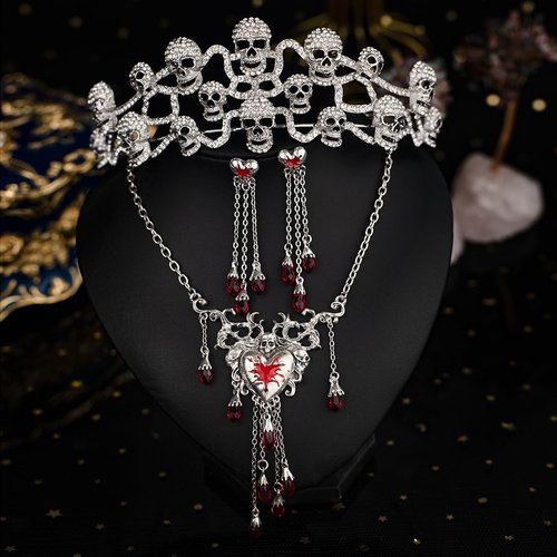 yuruyi Tiaras and Crowns for Women, Tiaras Earrings Necklaces Jewelry Set Headband Princess Queen Crown Tiara for Bride Prom Pageant Party Ceremony (Silver+Red)