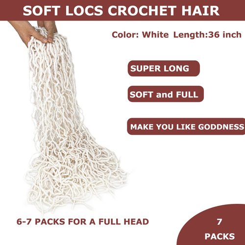 White 7 Packs Soft Locs 36 Inch Faux Locs Crochet Hair for Black Women Whole Strand Pre-looped Long New Locs Braiding Hair Extension