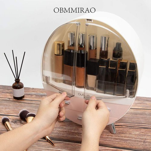 OBMMIRAO Elegant Dustproof Makeup Storage Organizer Box, Waterproof Medium Cosmetics Organizer Storage with Drawers Skincare Cosmetic Display Cases for Countertop Bathroom Dresser Dedroom