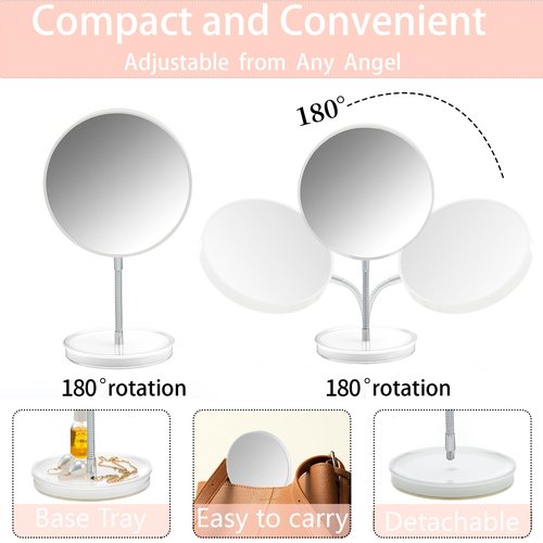 Jasefa 1x/5x Magnifying Makeup Mirror with Stand, Magnified 6" Double Sided Desk Table Mirror，180° Rotation Tabletop Cosmetic Mirror for Traveling,Shaving -White