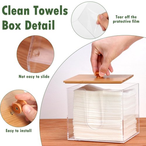 Clean Skin Club XL Acrylic Face Towel Container with Bamboo Lid - Dryer Sheet Holder for Bathroom & Laundry Room