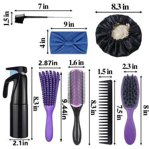 12Pcs Detangling Brush Set for Curly Hair, Curly Hair Brush with Sleep Bonnet Afro America/African 3a to 4c Texture, Easier and Faster on Wash Days