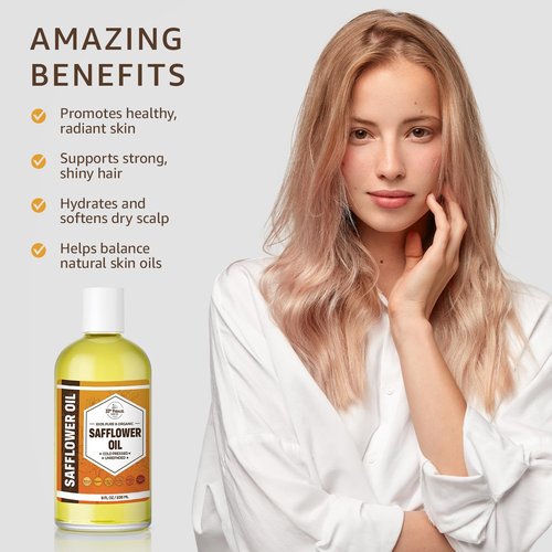 ORGANIC SAFFLOWER OIL (32 oz) Premium Cold Pressed Unrefined | 100% Pure Safflower Oil for Skin, Face, Hair, Soap Making | Carrier for Essential Oils | Available in Bulk | 32 FL OZ
