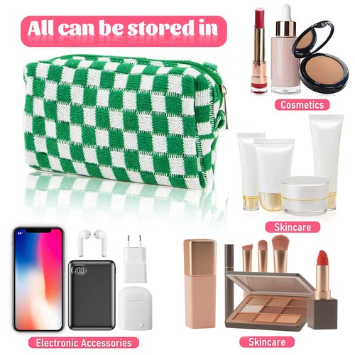 EYNDYN 8pcs Checkered Makeup Bag Cosmetic Bag for Women,4Pcs Large Capacity Y2k Makeup Bags and 4Pcs Pencil Case Makeup Brushes Storage Bag Travel Toiletry Bag Organizer
