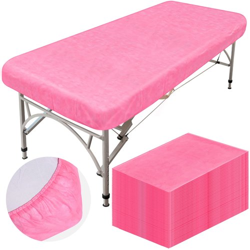 Mixweer 30 Pcs Oilproof and Waterproof Massage Table Sheets Fitted Spa 39 x 87 Inches Bed Cover Disposable Protective Sheets for Beauty Salon Skincare(Pink)
