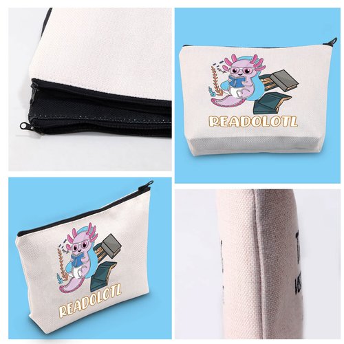 GJTIM Axolotl Gifts Bookish Gifts Readolotl Makeup Bag Funny Axolotl Book Reading Zipper Pouch Bookworm Gifts for Readers Book Lovers (Readolotl Bag)