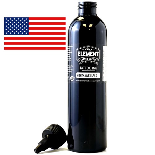 Element Tattoo Supply Nighthawk Tattoo Black Ink Professional 8oz for Human Skin Smooth Solid Pigment for Lining Shading Blending Long Lasting Color Supply