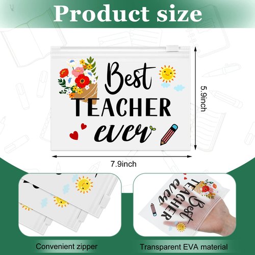 Cunno 60 Pcs Teacher Appreciation Gifts Bulk Small Waterproof Makeup Toiletry Bag Pouch Cosmetic Pencil Bag Thank You Gifts for Women Men Travel Graduation Season Supplies(Best Teacher Ever)