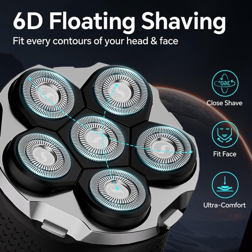 Electric Razor for Men Head Shaver for Bald Men Grooming Kit Wet Dry Rotary Shavers Nose Hair Beard Trimmer Clippers Facial Cleansing Brush Cordless Waterproof USB Charging Rechargeable (Black)