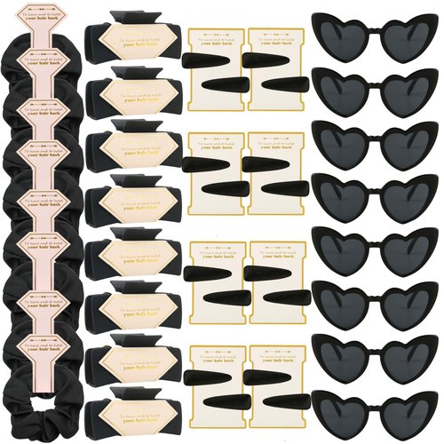 Tethzeng Bridesmaid Scrunchies Proposal Gifts Bachelorette Hair Claws Clips Girls heart sunglasses for Wedding Party Favors (black 40sets)
