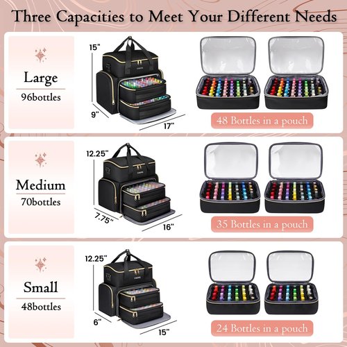 YOREPEK Extra Large Nail Polish Organizer Case Holds 48 to 100+ Bottles (15ml/0.5 fl.oz) UV lamp, Gel Polish Travel Case Bag with 2 Removable Pouches Fits Nail Suppiles, Gift for Manicurist, Girls