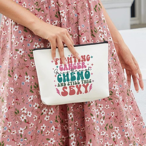 Makeup Bag Cancer Gifts for Women Funny Chemo Cancer Survivor Cancer Fighter Cancer Warrior Gifts for Her Cancer Patient Friends Inspirational Breast Cancer Awareness Toiletry Bag Zipper Pouch