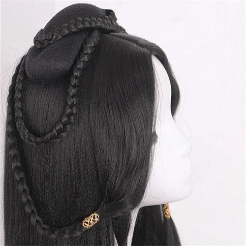 FOTN Chinese Vintage Wig Chinese Style Wig for Women Geisha Headband Wig Retro Headwear Wigs Bun Hair Pieces Hanfu Headdress Cosplay
