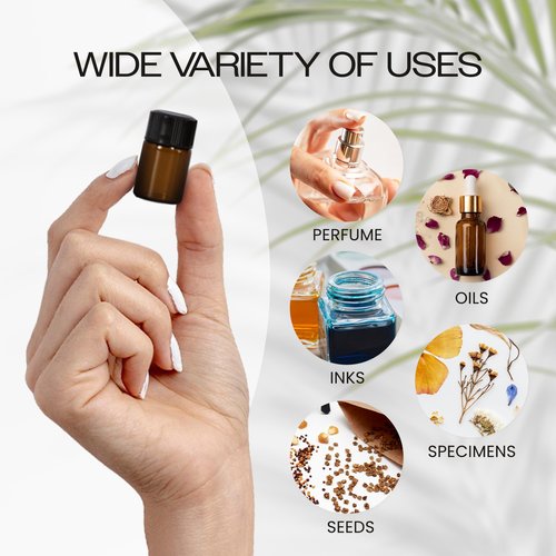 Beauticom 2ML Amber Glass Vial 144 Pieces with Orifice Reducer and Dropper Top