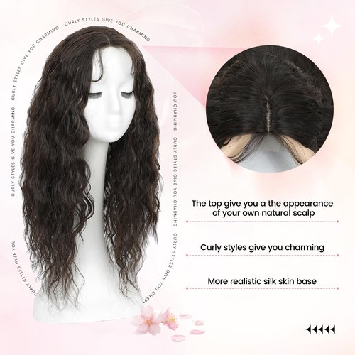 PANEWAY Curly Hair Toppers For Women with Thinning Hair Synthetic 6.5’’x6.5’’ Ladies Wiglets Full Coverage Topper Perfect for Daily, Holiday, Style (20",Dark Brown)