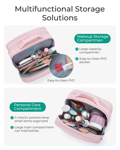 BAGSMART Toiletry Bag for Women, Travel Makeup Bag, Wide-open Portable Make Up Bag Organizer for Women for Travel Essentials Travel-Size Toiletries Accessories Bottles, Brushes, Black