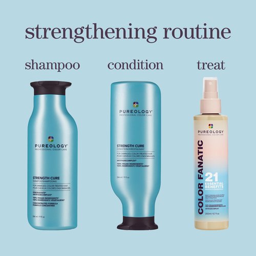 Pureology Strength Cure Shampoo - For Damaged or Color Treated Hair, Hair Strengthening & Prevents Breakage, Seals Split Ends, Vegan & Sulfate-Free, 9 Fl Oz