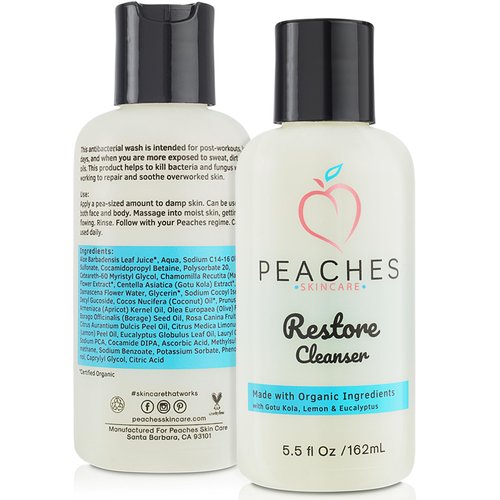 Post-Workout Vegan Face Wash with Gotu Kola, Lemongrass, and Eucalyptus – Refreshes and Cleanses Delicate Skin – Restore Cleanser (5.5 oz)