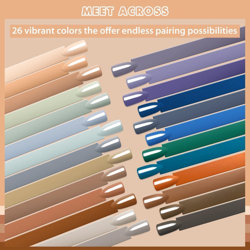 MEET ACROSS Brown Gel Nail Polish Set Nude Gel Polish 26 Colors Grey Blue Purple Roasted Chestnuts Chocolate Series Fall Winter Gel Nail Kit Gift for Women 30Pcs
