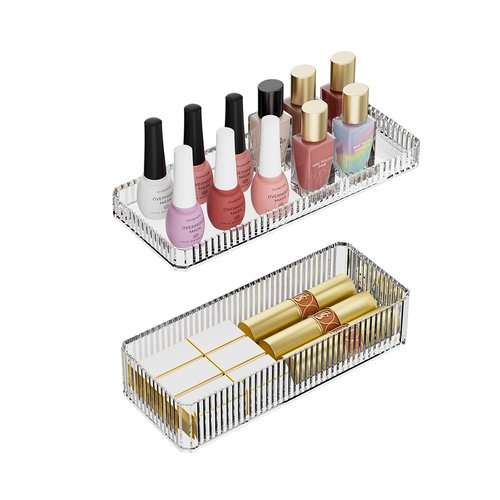 Acrylic Makeup Organizer, Organizer Tray, Vanity Cases, Nail Polish, Makeup, Perfume, Skincare Organizer Countertop, 2 Layers, Stackable