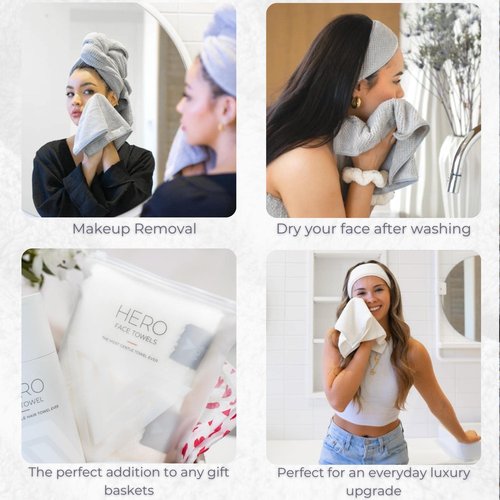 VOLO Hero Luna Gray Face Towel | Reusable Facial Wash Cloths | Makeup Remover & Post Shower Washcloths | Ultra Soft, Absorbent, Gentle, Fast Drying Nanoweave Fabric Face Towels | Microfiber 3PK