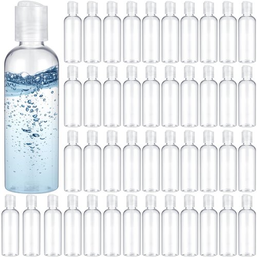 Roshtia 50 Pcs 3.4 oz Plastic Travel Bottles with Disc Caps Empty Clear Travel Size Containers Leak Proof Squeeze Toiletry Bottles for Shampoo Toiletries Lotion Conditioner Accessories