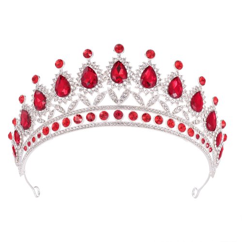 Kamirola Tiaras Princess Crowns for Women and Girls Crystal Headbands for Bridal, Princess for Wedding and Party(TR21) (Silver & Red)
