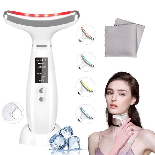 Red Light Therapy for Face and Neck, Facial Skin Care Tools, Micro-Current Vibration Facial Cold and Hot Service, Red and Blue LED Light, 4 Color LED Facial Light Therapy Device for Skin Care at Home