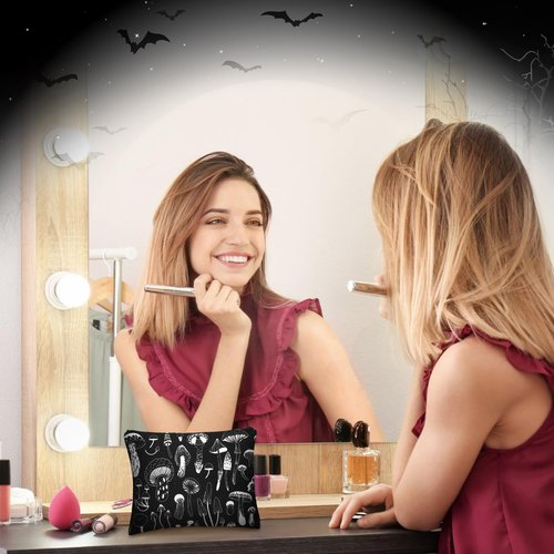 Kajaia 12 Pcs Gothic Skeleton Makeup Bags Cute Portable Travel Purse Toiletry Pocket Make up Organizer Storage Zipper Pouch Makeup Brush Cosmetic Bags for Women Adult Aesthetic Stuff
